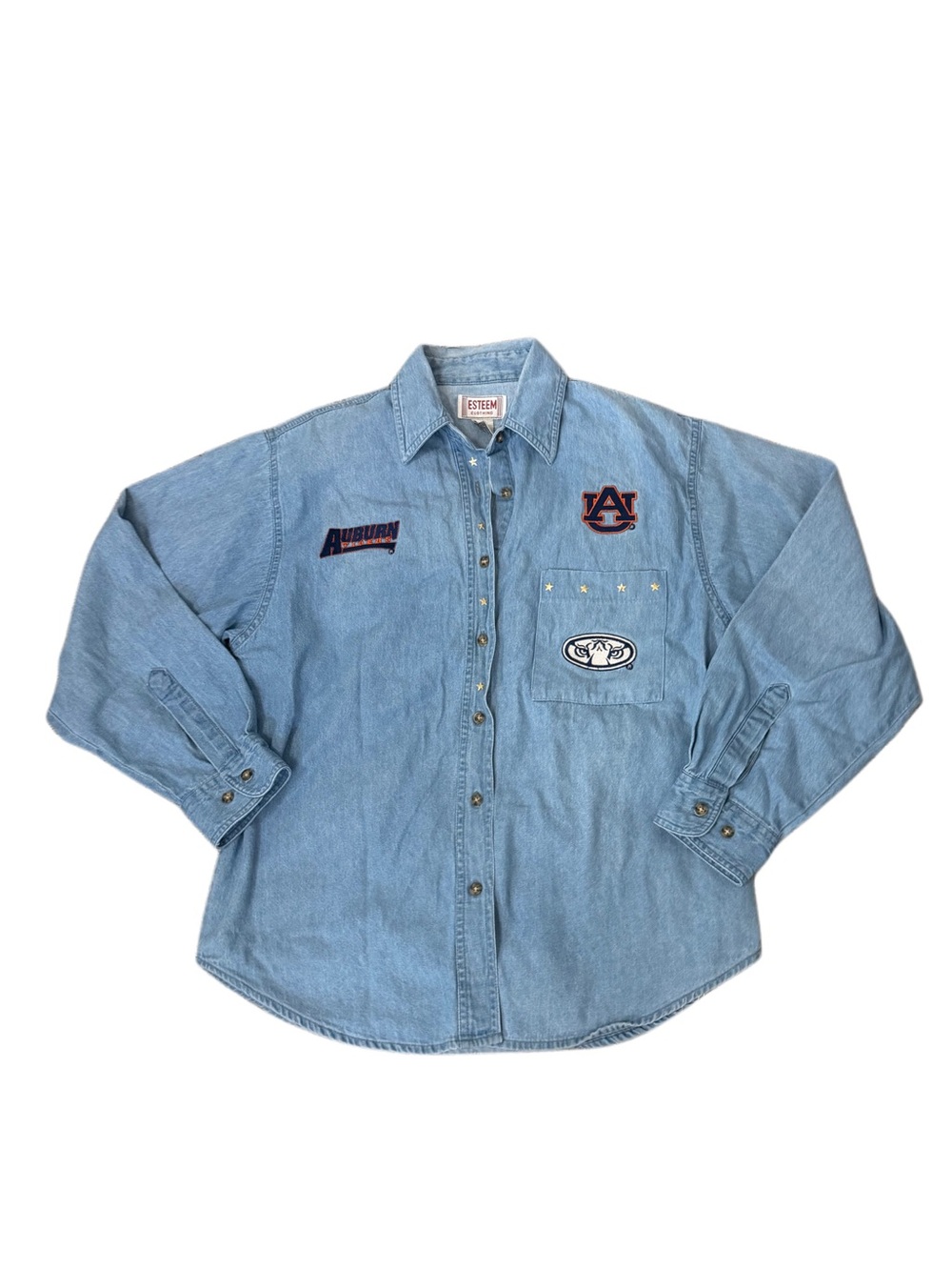 Light Blue Denim Auburn Logo Button-Up Shirt